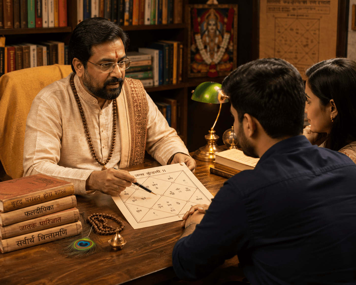 Astrologer explaining a Janam Kundli in a live consultation
